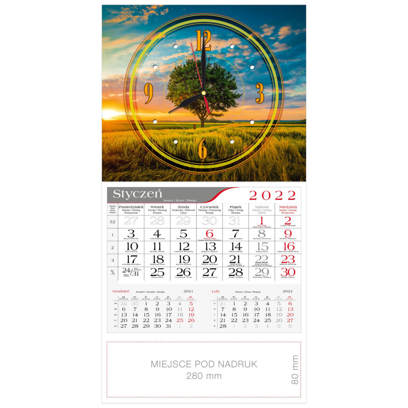kalendarz jednodzielny - ZEGAR DRZEWO