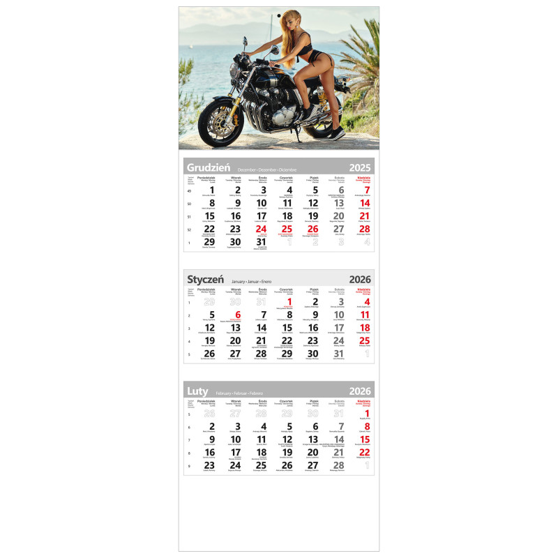 kalendarz trójdzielny - DZIEWCZYNA Z MOTOCYKLEM